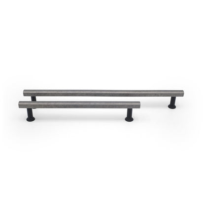 Two-tone mod appliance pull in weathered nickel and matte black finish