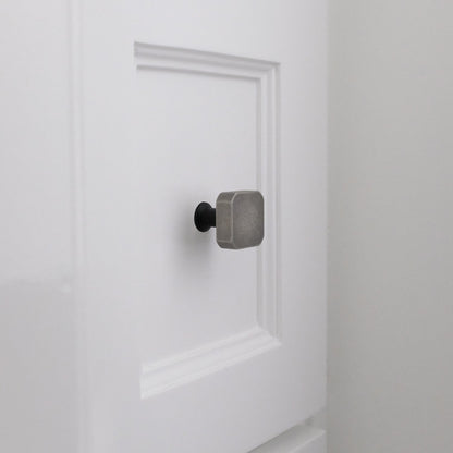 Mod cabinet knob in weathered nickel and matte black - two-tone contemporary square