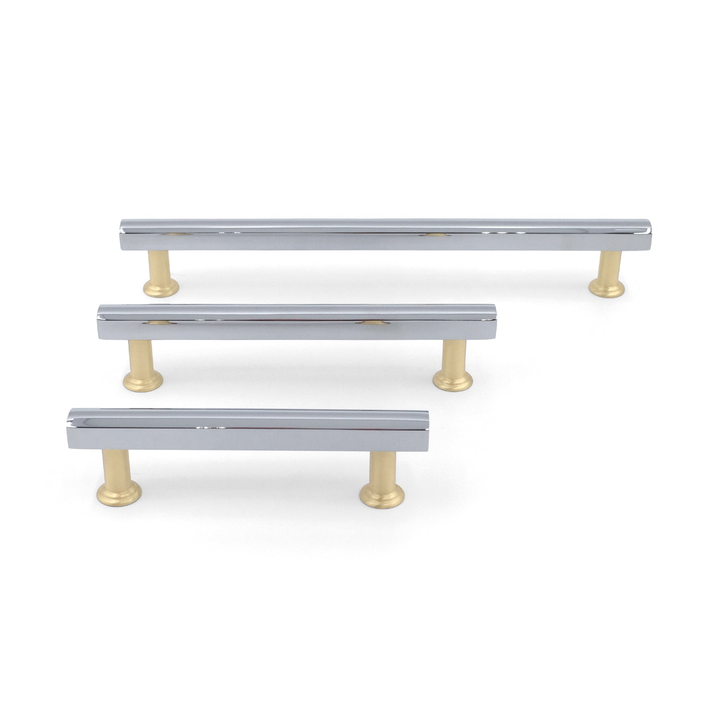 Mod cabinet pull in polished chrome and satin brass - modern two-tone design for built-ins