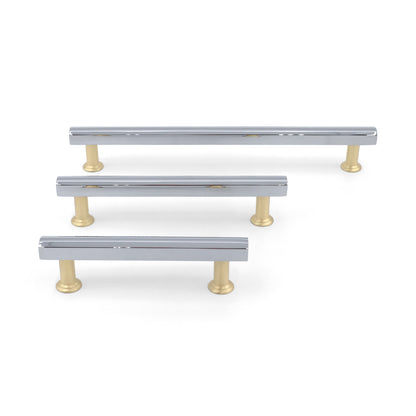 Mod cabinet pull in polished chrome and satin brass - modern two-tone design for built-ins