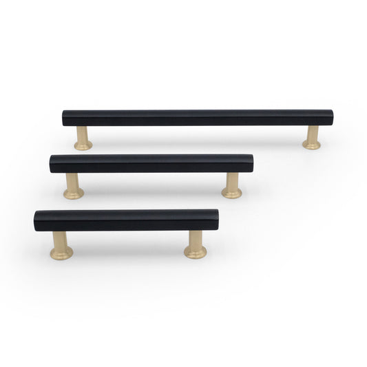 Mod cabinet pulls in matte black and satin brass - modern two-tone hardware