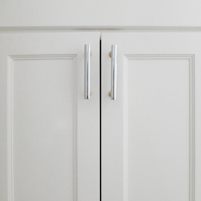 Mod pull in polished chrome and satin brass - modern solid brass handle