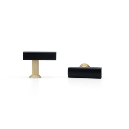 Mod t-knob in matte black and satin brass - modern two-tone design handle