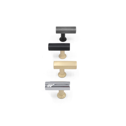 Mod t-knobs in modern finishes for industrial and contemporary spaces
