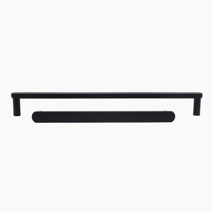 Ribbed appliance pulls in matte black with contemporary grooved stems