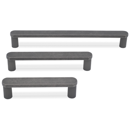 Modern designed ribbed cabinet pulls in weathere nickel with matte touch