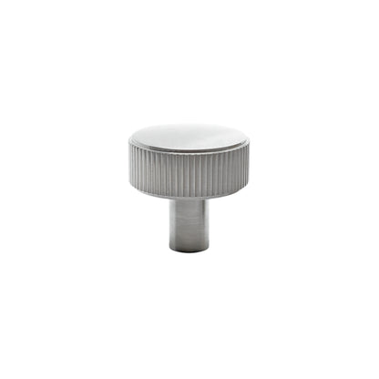 Textured ribbed knob in satin nickel  contemporary hardware for modern cabinets