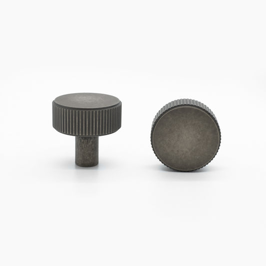 RIbbed knob in weathered nickel - modern hardware for cabinet doors and drawers