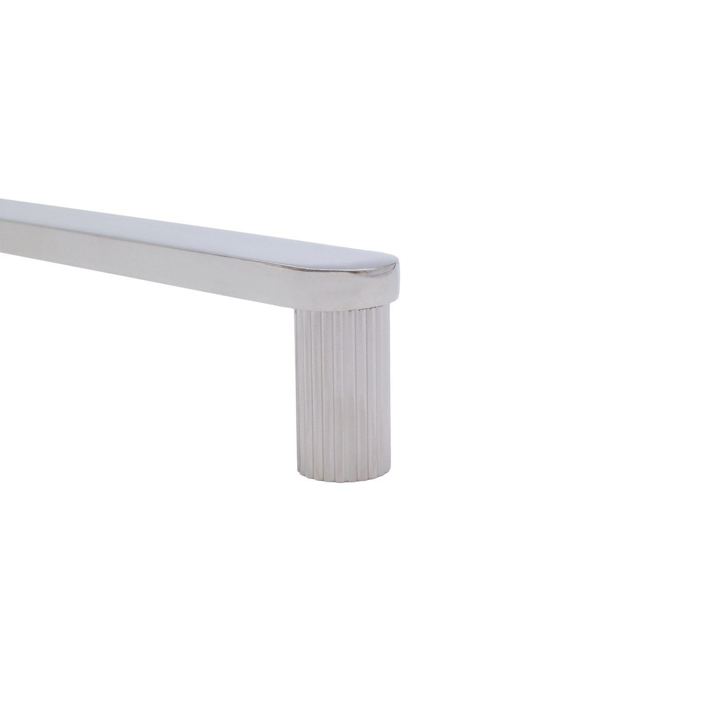 Ribbed pull in polished nickel with grooves and modern etching