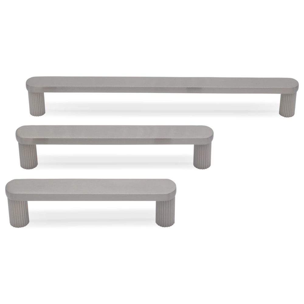 Ribbed pull in satin nickel - modern hardware for flat and shaker cabinets