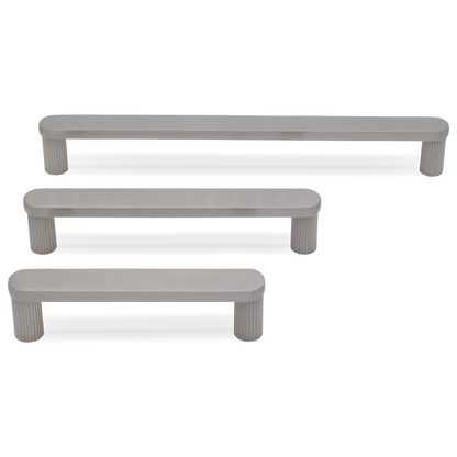 Ribbed pull in satin nickel - modern hardware for flat and shaker cabinets