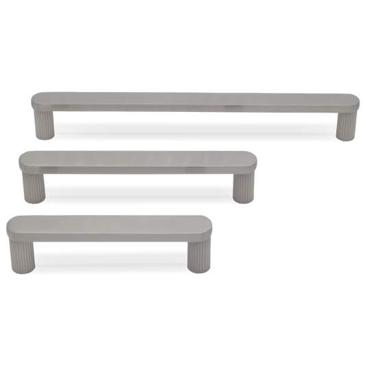 Ribbed pull in satin nickel - modern hardware for flat and shaker cabinets