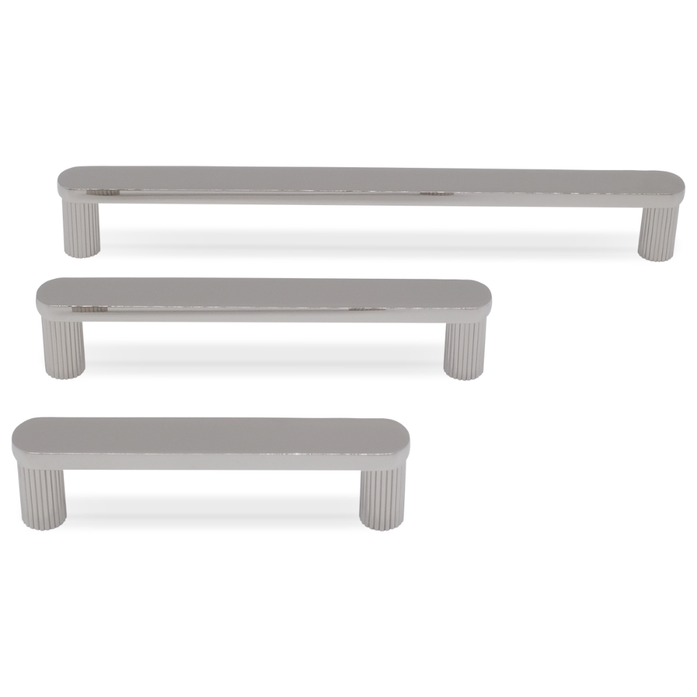 RIbbed pull in polished nickel with grooving and textured lining