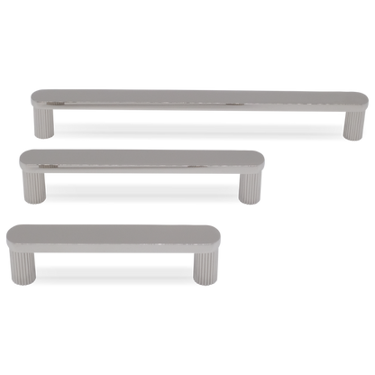 RIbbed pull in polished nickel with grooving and textured lining