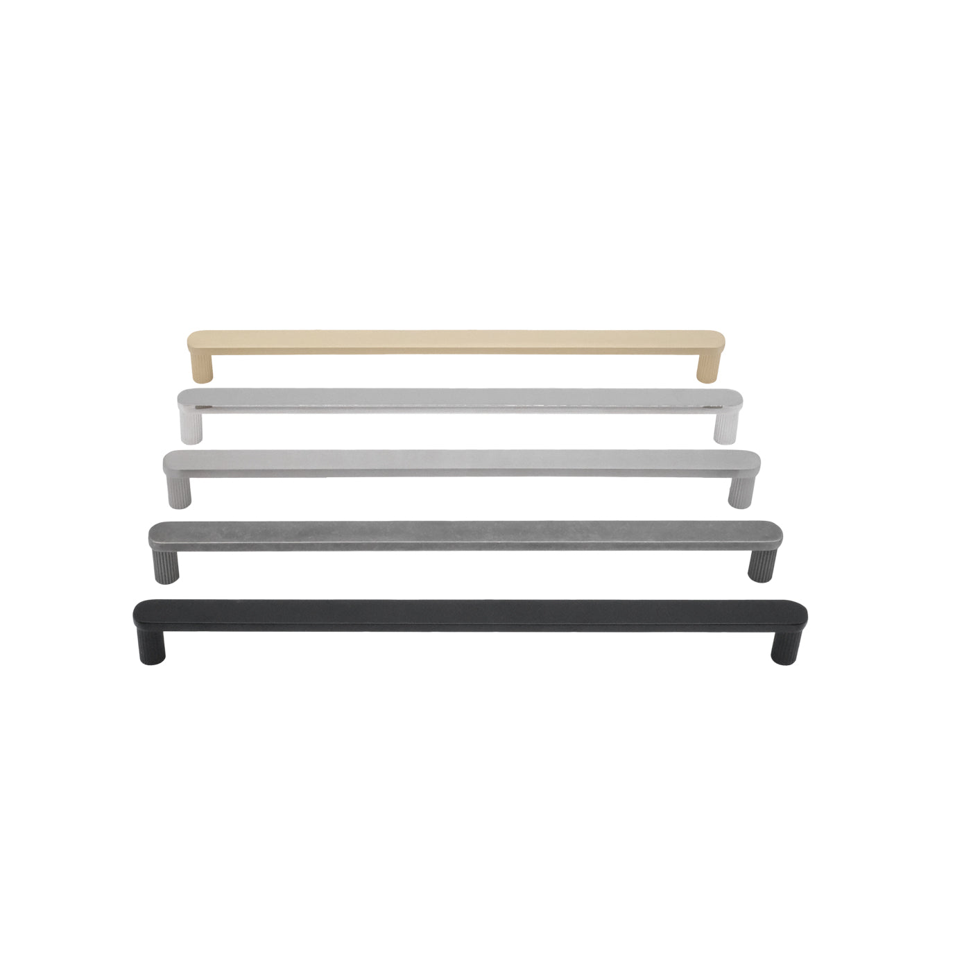 RIbbed pulls in modern finishes with oversized length option