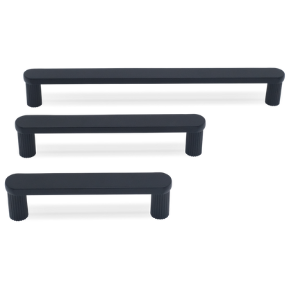 Modern solid brass ribbed pull in matte black for drawers and doors