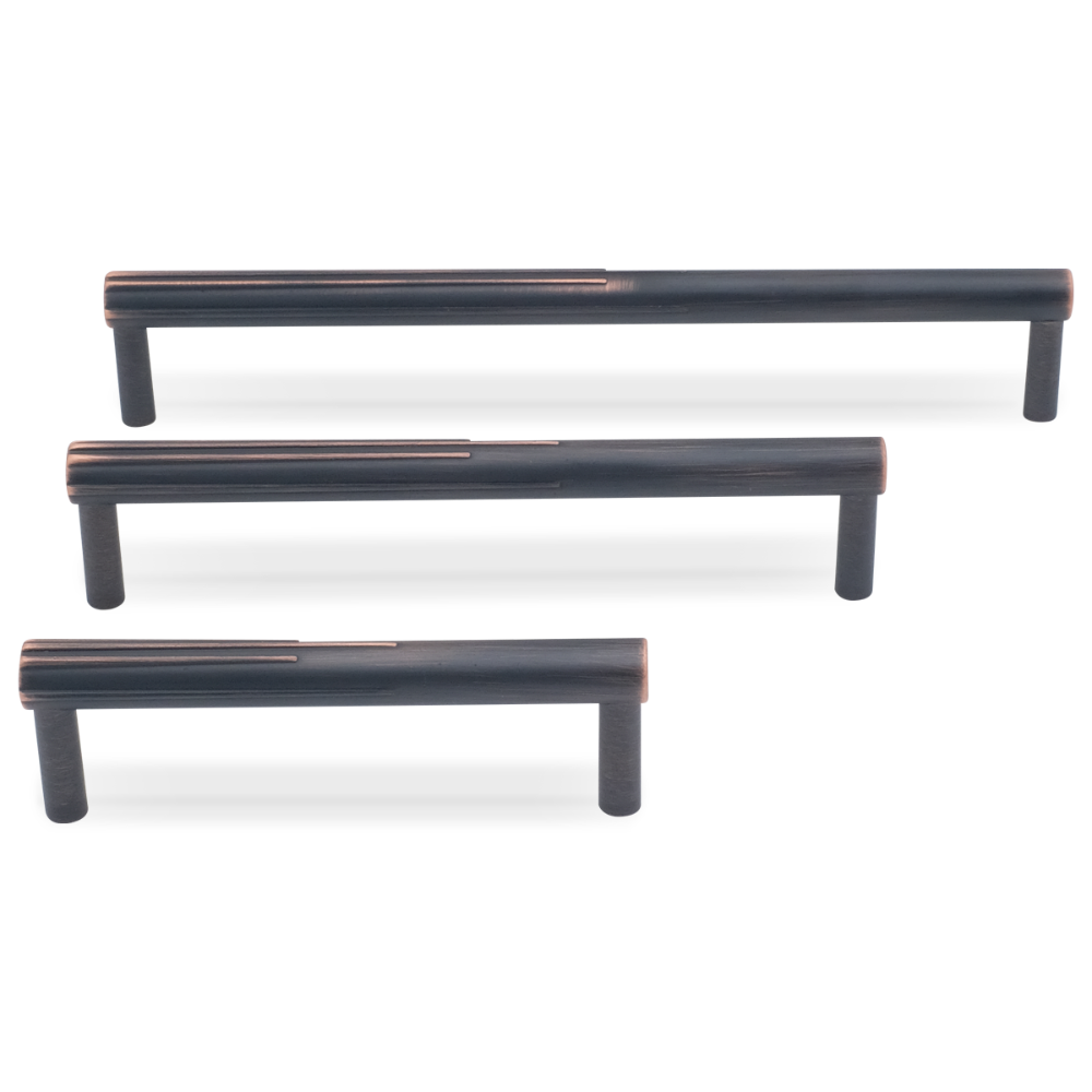 Sunburst pulls in venetian bronze - modern hardware with etched detail