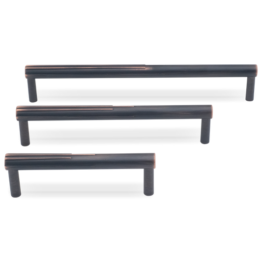 Sunburst pulls in venetian bronze - modern hardware with etched detail