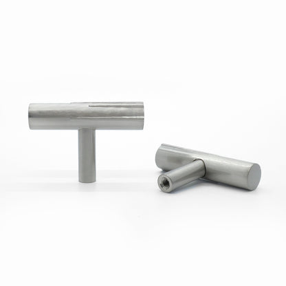 Sunburst T-Knobs in satin nickel with angular etched design