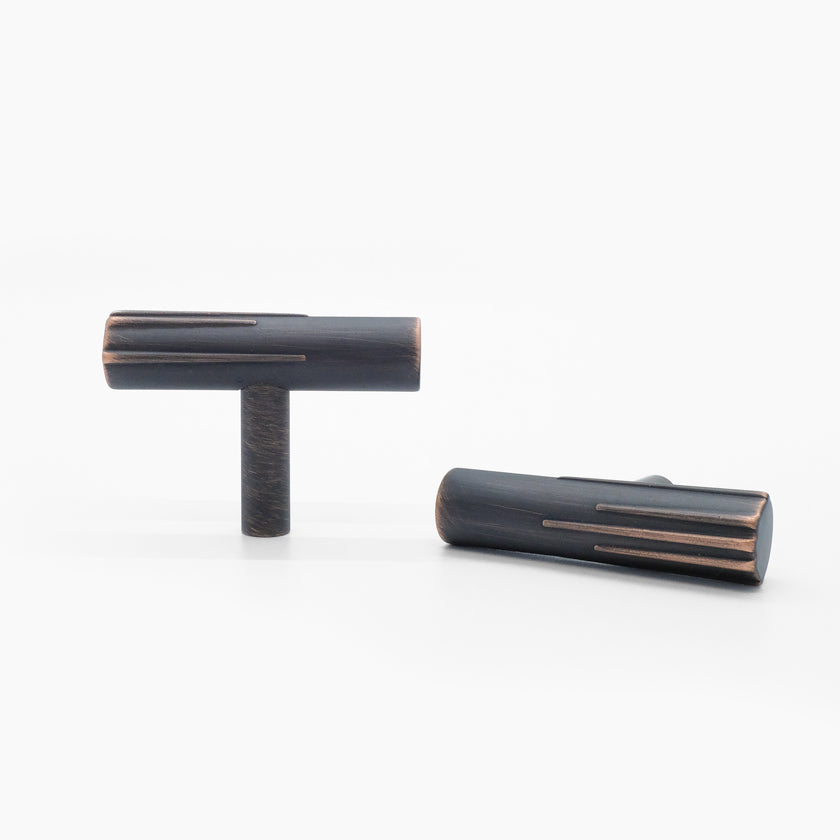 Sunburst T-Knobs in venetian bronze - modern hardware with geometric lines