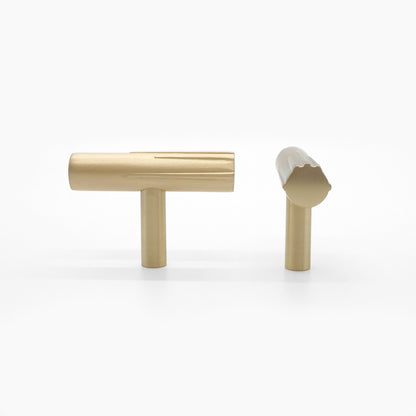 Sunburst T-Knobs in satin brass - modern hardware with etched detail