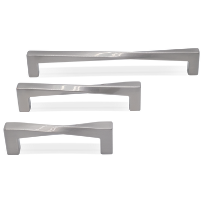 Twist pull in satin nickel - modern handle for white and wood cabinets