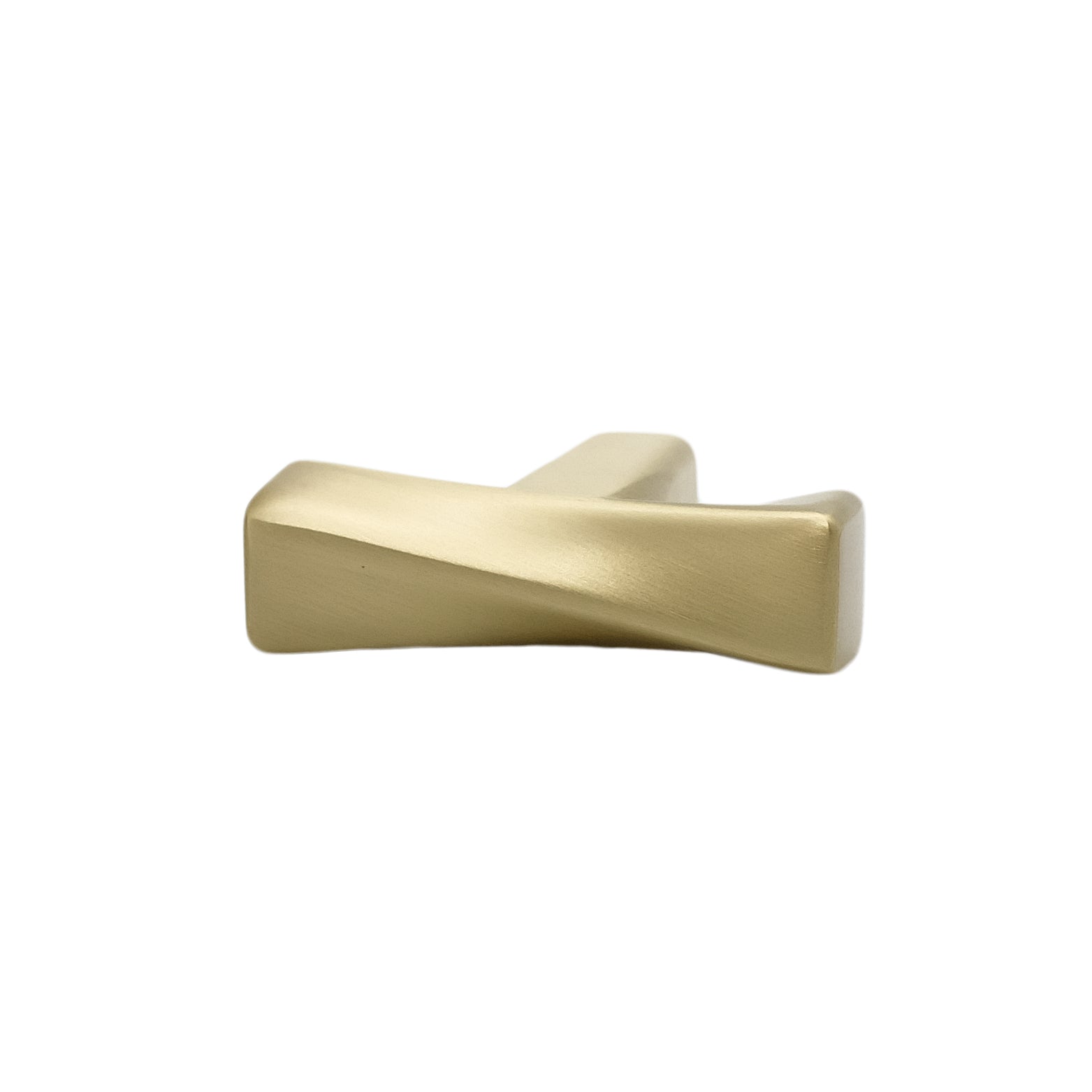 Twist t-knob in satin brass - solid brass handle with contemporary design