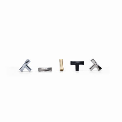 Twist t-knobs in modern finishes - cabinet hardware with geometric design